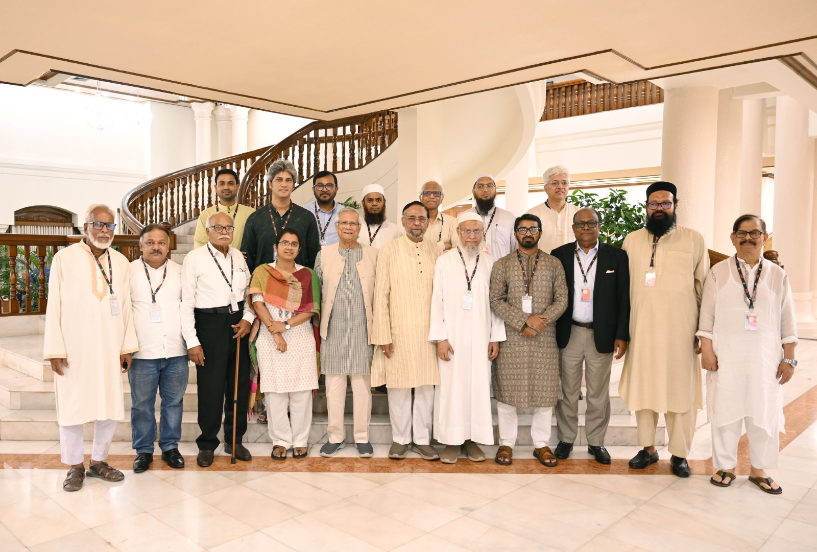 Chief Adviser Professor Muhammad Yunus meets with representatives of political parties at the state guest house Jamuna in Dhaka to discuss the upcoming national election. Photo: Chief Adviser Media Cell